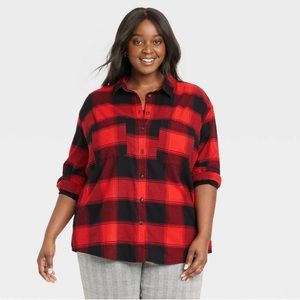 NWT - Ava & Viv - Women’s Plus Size Long Sleeve Button-Down Flannel Tunic Shirt